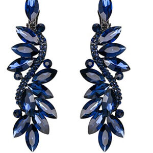 Diamond Cut Sapphire Crystal Drop Earrings Statement Earrings Marquis 3" dangle